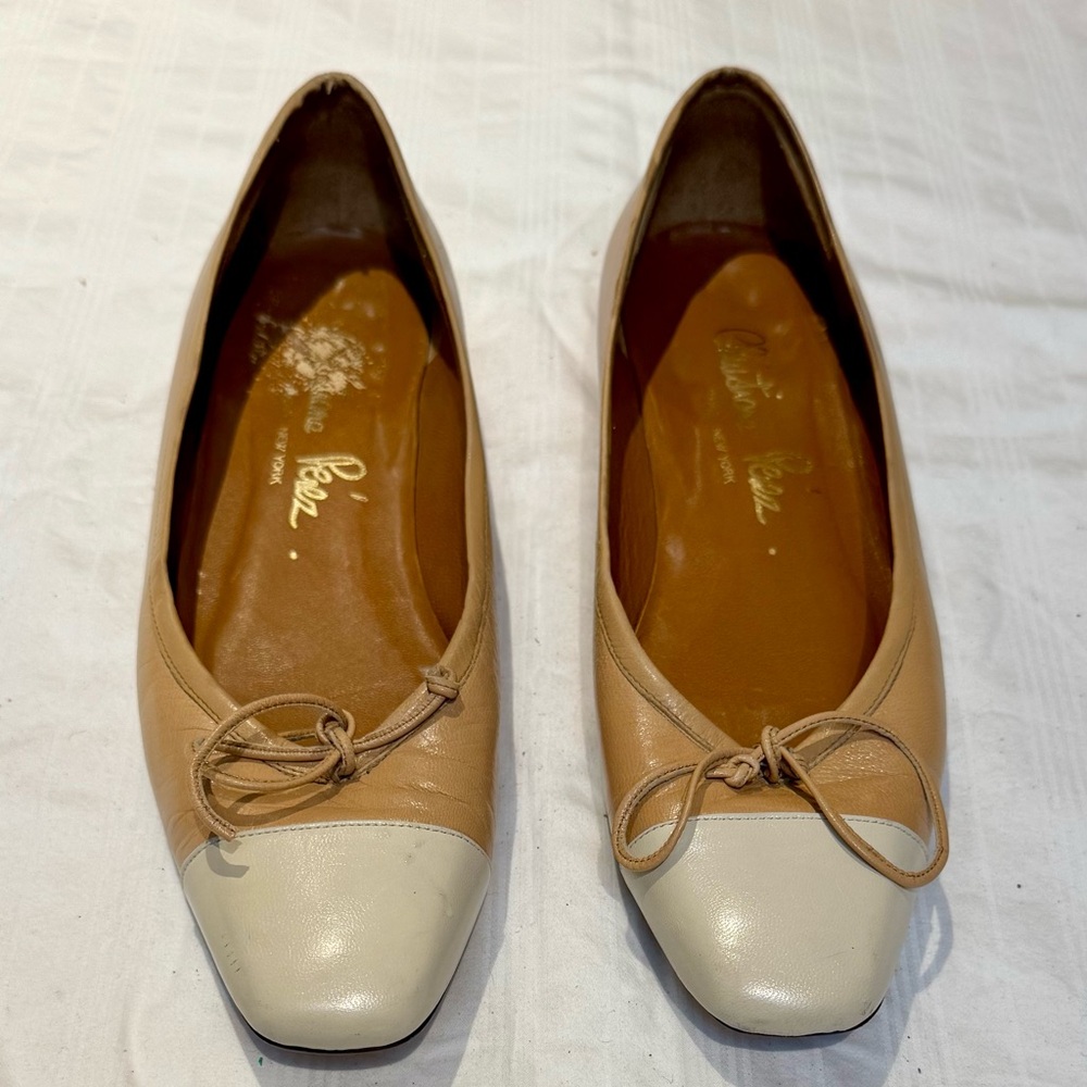 Size 8 Ballerina Flats Tan and Cream Leather